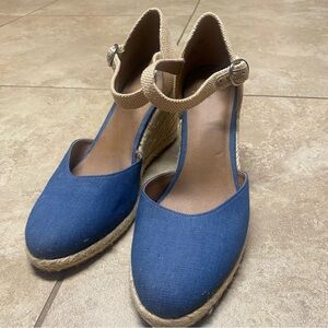 Susina Blue and Tan Espadrille Wedges